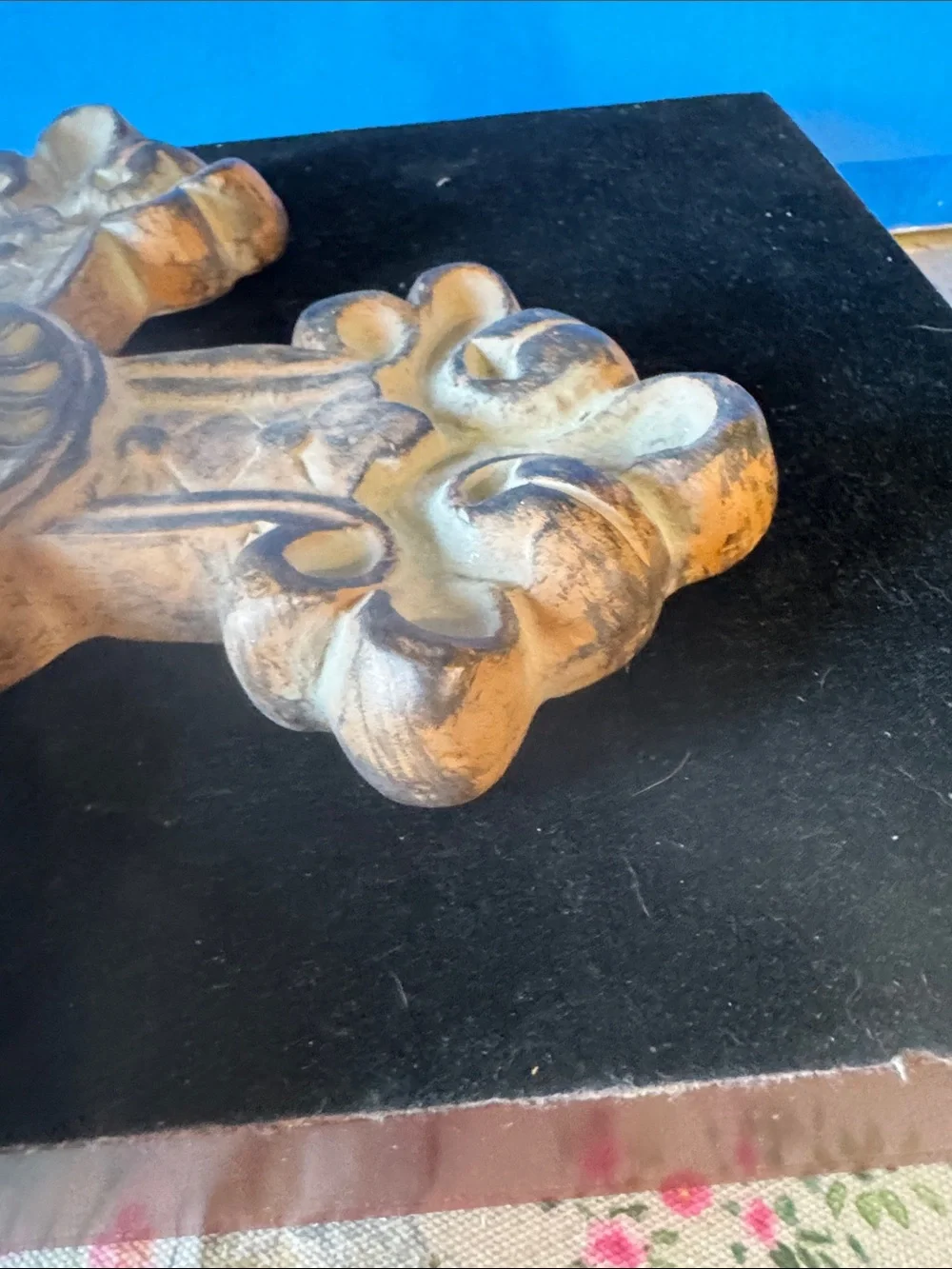 Ornate Decorative Wall Cross in Distressed Brown Finish